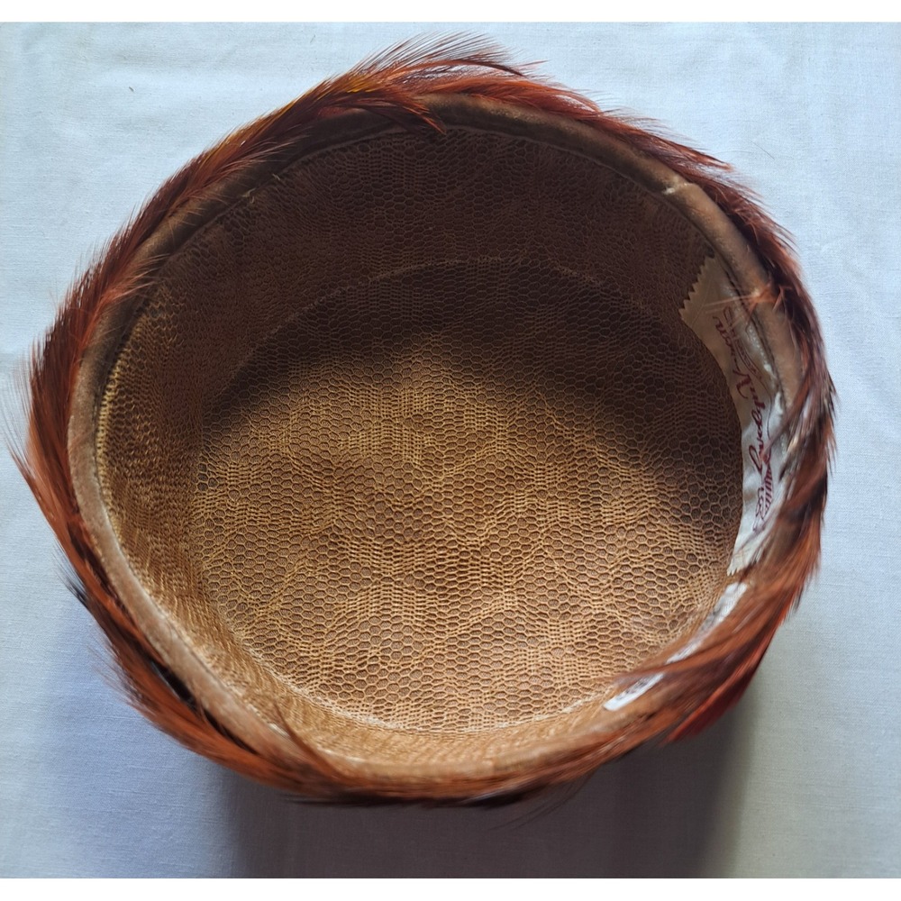 VINTAGE GENE DORIS New York ORIGINAL PHEASANT Quail FEATHER PILLBOX HAT - Picture 3 of 10